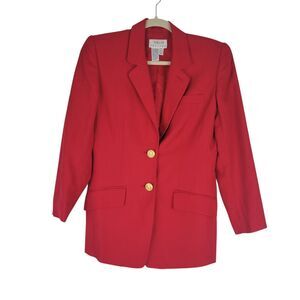 Talbots Petites Top Linen Blend Blazer Size 2p Red Gold 2-Button Notch Collar